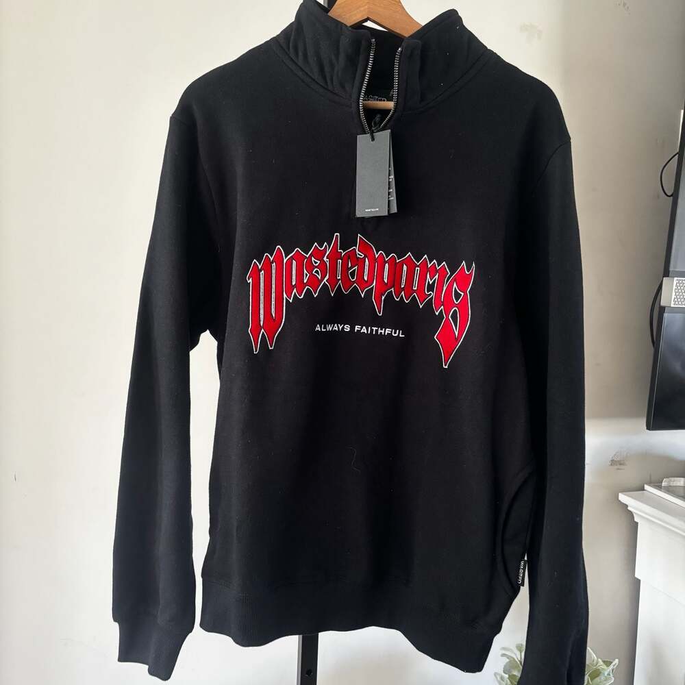 Wasted Paris FW23 Funnel Pitcher Black Quarter Zip Sweatshirt Size Small